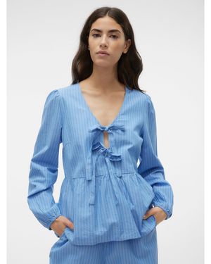 Vero Moda Gili Tie Short-Sleeve Blouse - Blue