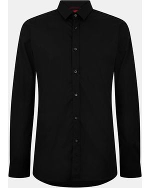 HUGO Elisha Long Sleeve Plain Shirt - Black