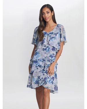 Gina Bacconi Bridget Printed Tiered Dress With Trim - Blue