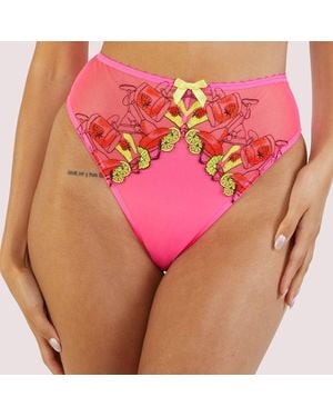 Playful Promises Magda Neon Cocktail Embroidery High Waist Tho - Pink