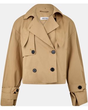 EDITED Rosa Lightweight Cropped Double Breasted Cotton Long Sleeve Trench Coat - Natural