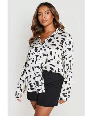 Influence Long-Sleeve Satin Patterned Shirt - Natural