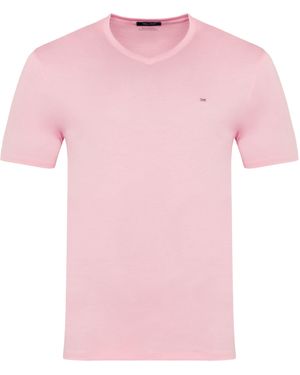 Eden Park V Neck Light Pima Cotton T-Shirt - Pink