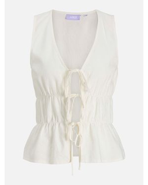 JJXX Linen Blend Short Sleeve Tie Blouse - White