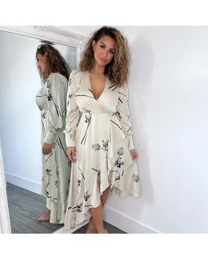 AX Paris Floral Printed Wrap Over Long Sleeve Dress - Multicolour
