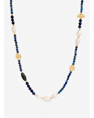 Jon Richard Lapis And Pearl Beaded Necklace - Metallic
