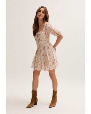 Lily and Lionel India Button Front Wishing Well Print Mini Dress - Natural
