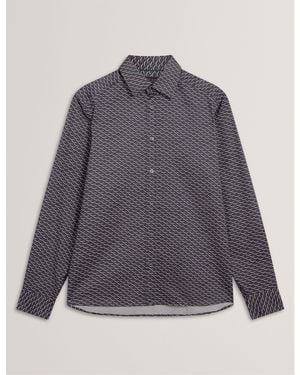 Ted Baker Geo Print Long-Sleeve Patterned Shirt - Grey