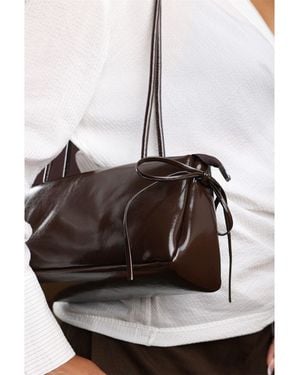 Where's That From Glossy Patent Handheld Shoulder Bag - Black