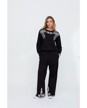 Raffya Marmalade Embroidered Wide Leg Trouser - Black