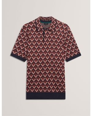 Ted Baker Jacquard Short-Sleeve Polo Shirt - Red