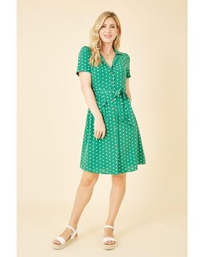 Yumi' Spot Retro Shirt Dress - Green