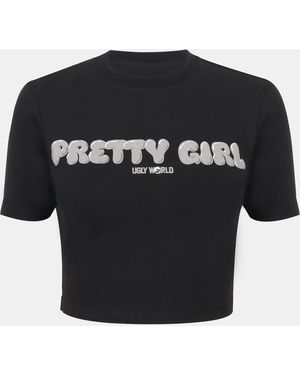 PRETTY BOY UGLY WORLD Cotton Short Sleeve Slim Fit Baby Tee - Black