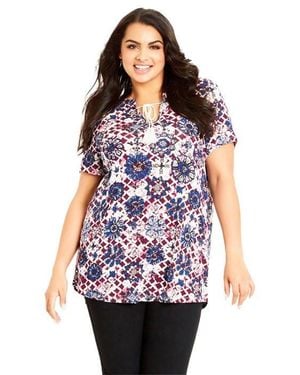 Evans Floral Print Tie Neck T-shirt - Purple