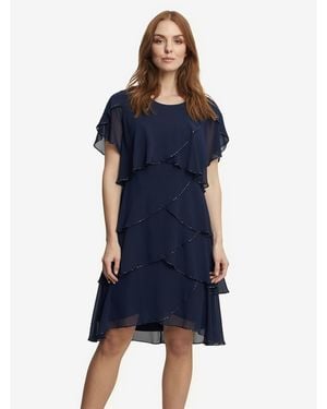 Gina Bacconi Trysta Bugle Trim Tiered Cocktail Dress - Blue