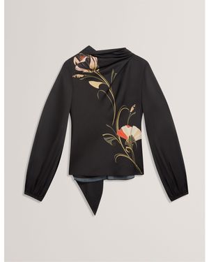 Ted Baker Tie Neck Long-Sleeve Blouse - Black