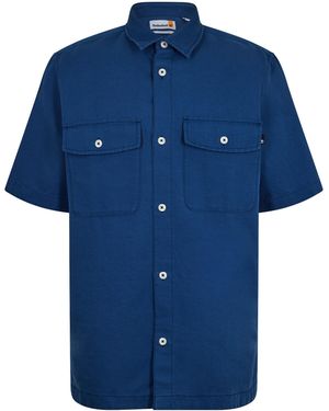 Timberland Linen Utility Overshirt Cotton Short Sleeve Shirt - Blue
