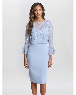 Gina Bacconi Pippa Beaded Jacket Crepe Shift Dress - Blue