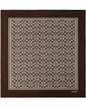 COACH Textured Signature C Printed Silk Square - Brown