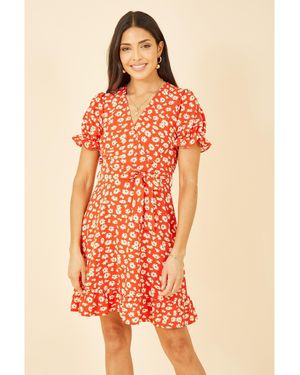 Mela London Daisy Print Wrap Dress - Red