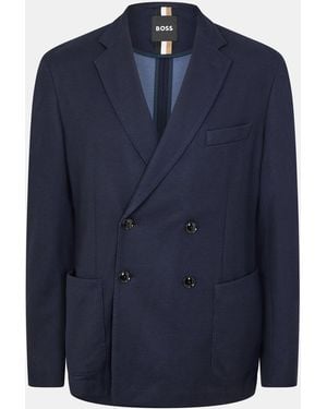 BOSS Hanry Double-Breasted Tailored Fit Formal Jacket - Blue