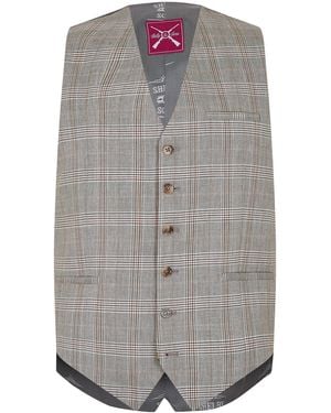 Shelby and Sons Jessop Slim Fit Light Check Waistcoat - Grey