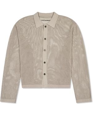 MKI Miyuki-Zoku Linen Knit Long Sleeve Polo Shirt - Grey