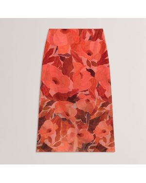 Ted Baker Print Midi Skirt - Red