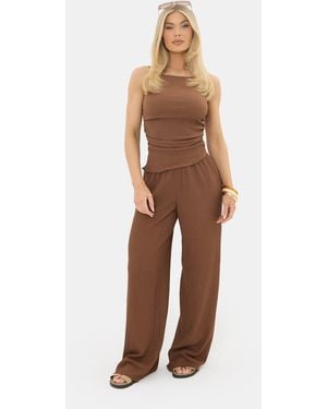 I Saw It First Textured Wide Leg Trouser - Brown