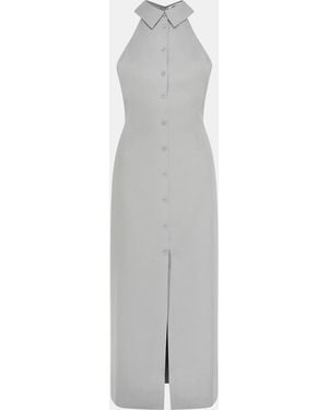 Odd Muse Shirt Collar Midi Dress - Grey
