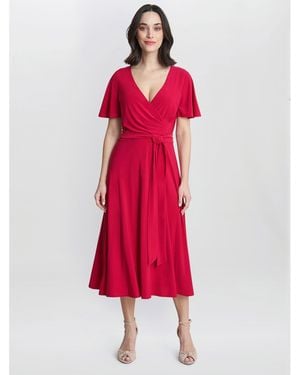 Gina Bacconi Donna Jersey Dress With Tie Belt - Red