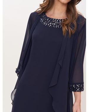Gina Bacconi Joseline Short Chiffon Jacket Dress With Beaded Neckline - Blue