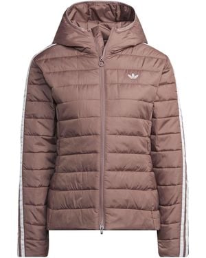adidas Originals Premium Slim Hooded Long Sleeve Slim Fit Short Puffer Jacket - Brown
