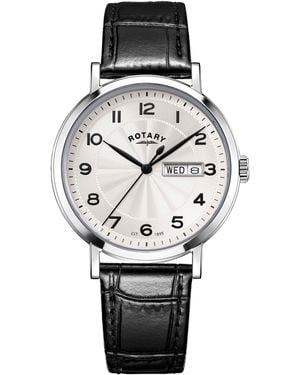 Rotary Heritage Ss Leather Strap Watch - Metallic