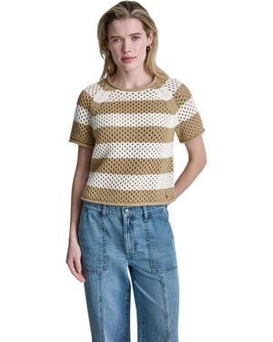 DKNY Short Sleeve Raglan Stripe Pointelle Jumper - Blue