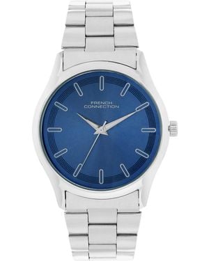 French Connection Accessories Case Round Shape Strap Quartz Watch - Blue