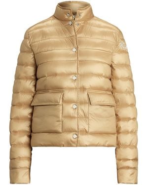 Ralph Lauren Metallic Quilted Duck Down Long Sleeve Short Puffer Jacket - Natural