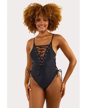 Wolf & Whistle Eden Fb Plunge Lace Up Swimsuit - Blue