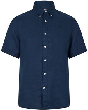 Timberland Linen Short Sleeve Oxford Shirt - Blue
