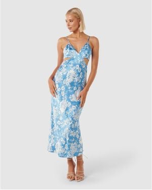 Forever New Angelique Satin Cut Out Dress - Blue
