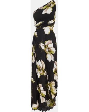 AX Paris Floral Print One Shoulder Cut Out Pleated Midi Dress - Black