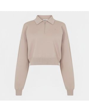 Jack Wills Cropped 1/4 Zip Knitted Top - Natural