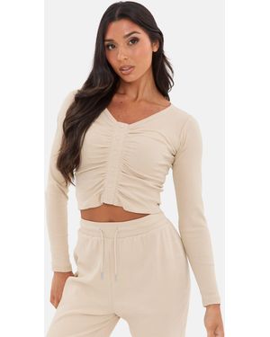 I Saw It First Rib Ruched Top - Natural