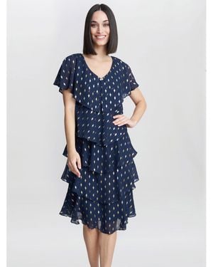 Gina Bacconi Sybil Foil Print Tier Dress - Blue