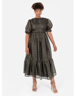 Lovedrobe Metallic Zig-Zag Tie-Back Midi Dress - Black