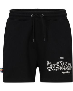 BOSS Haring Relaxed Fit Fleece Jogger Shorts - Black