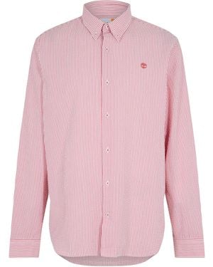 Timberland Long Sleeve Striped Seersucker Oxford Shirt - Pink