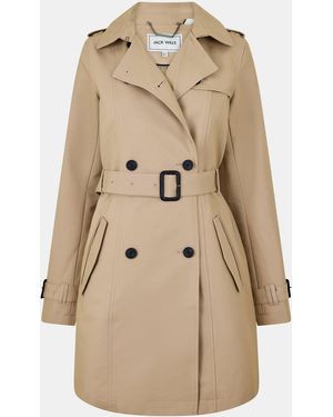 Jack Wills Double Breasted Cotton Water Resistant Mid-Length Trench Coat - Natural