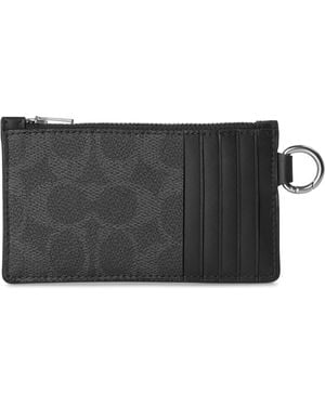 COACH Signature Leather Zip Card Holder - Black