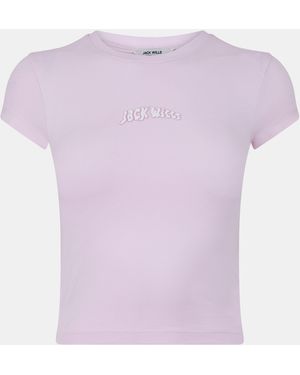 Jack Wills Graphic Cap-Sleeved Crop Top - Purple